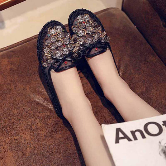 Plus Size 36-40 Summer Women Outdoor Letter Flat Bohemian Beach Wear-resistant Non-slip Office Lady Beaded Shoes