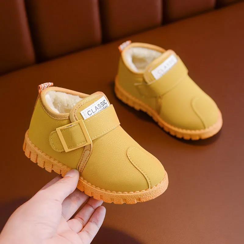 Children's Snow Boots Boys' Plush Solid Color Cotton Boots Waterproof Non Slip Warm Boots In Winter