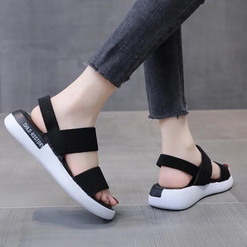 Women's Summer Light Cool Shoes Soft Sole Flat Casual Elastic Band Sandals Anti-slip Simple Outdoor Versatile Sandals