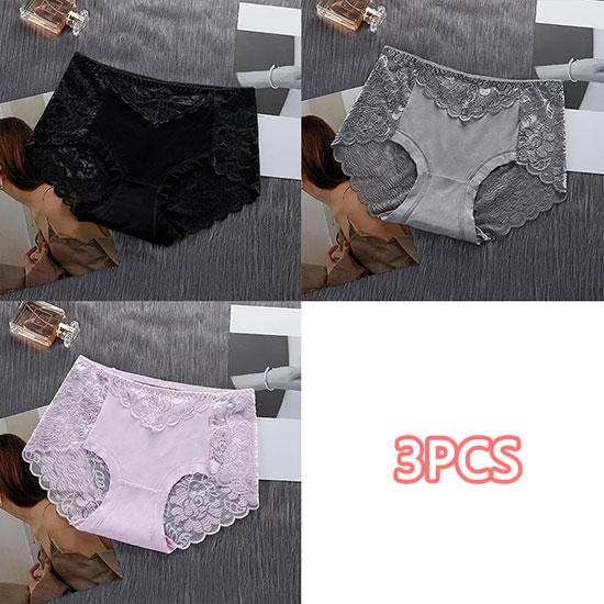 3PCS Women's Panties Sexy Lace Mid-waist Transparent Seamless Underwear Hip-lifting Thin Section Mid-low Waist Briefs