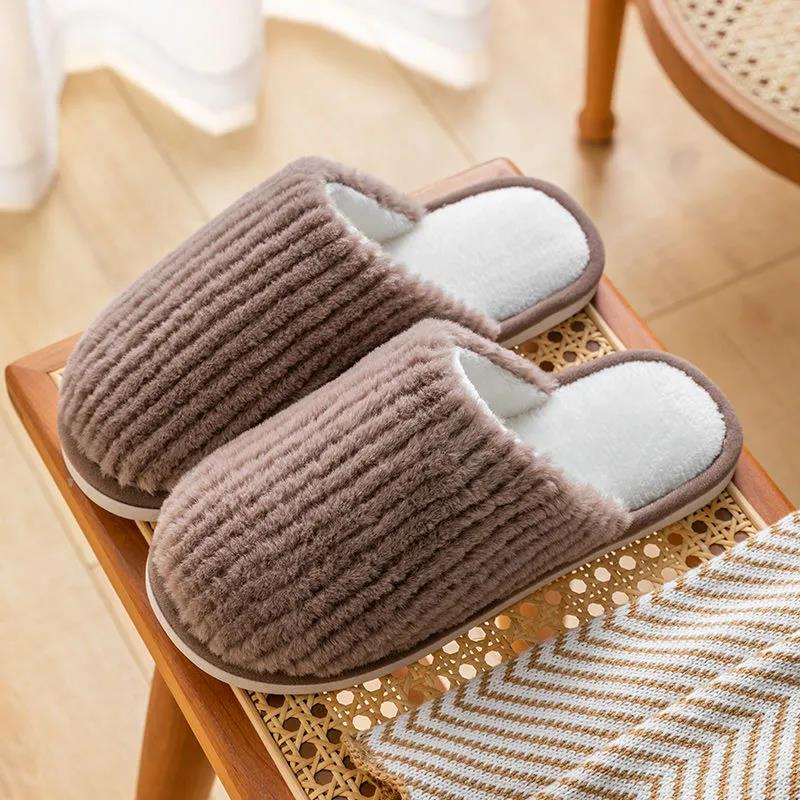 Autumn and Winter Pure Cotton Slippers Indoor Non-slip Soft-soled Shoes Warm Simple Plush Cotton Shoes