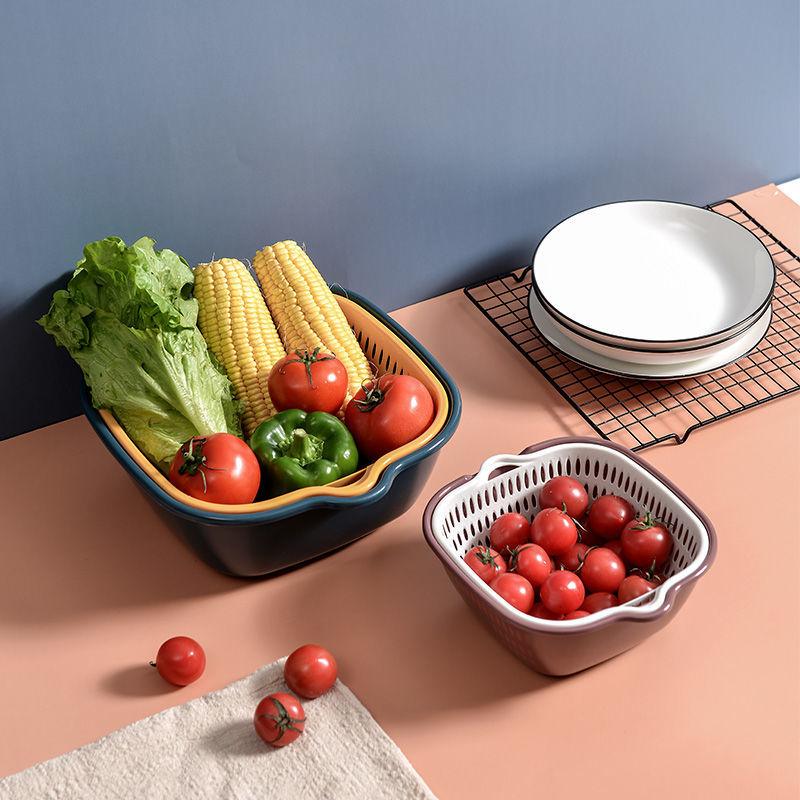 Double-layer Kitchen Sink Drain Basket Pot Assortment Vegetable Washing Basket Household Living Room Plastic Fruit Bowl Washing Fruit Plate