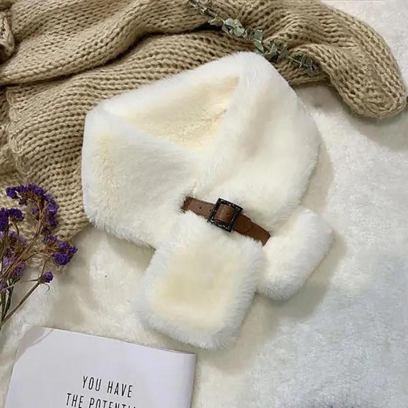 Winter Imitation Rabbit Fur Scarf Korean Fashion All-match Leather Buckle Scarf Warm Thick Plush Scarf Shawl