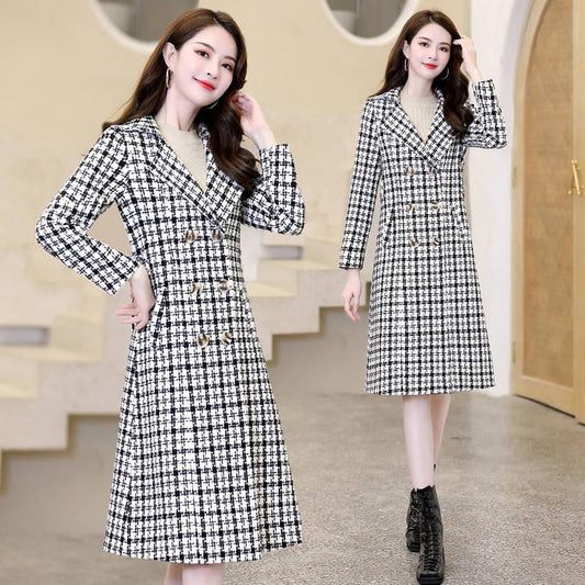 Women Coat Outerwear Winter Clothing Fashion Warm Woolen Blends Female Elegant Plaid Woolen Coat