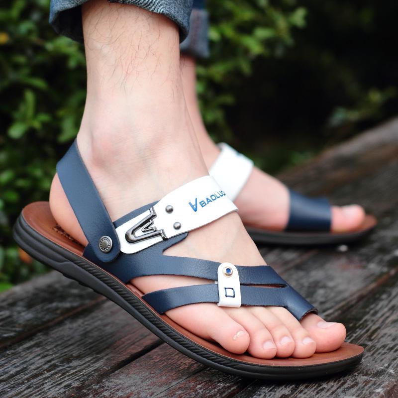 Men's Leather Sandals Men's Classic Breathable Beach Sandals Summer Casual Non-Slip Resistant Sandal