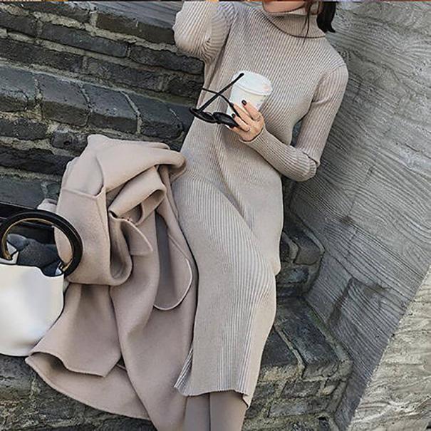 Autumn and winter new slim knee high collar sweater skirt bottom knit dress female long sleeves