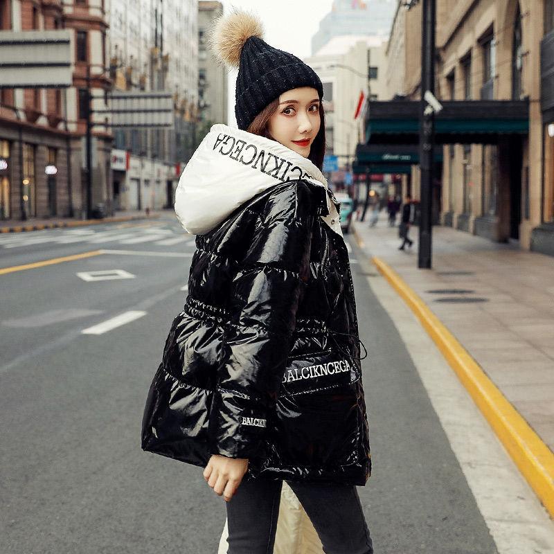 Winter Down Jacket Shiny Korean Version of White Duck Down Thick Loose Short Waist Slimming Hooded Fashion Jacket