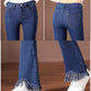 WTEMPO Trumpet Jeans Women's Boot Cut Pant Tight Tassel Denim Pocket Trousers