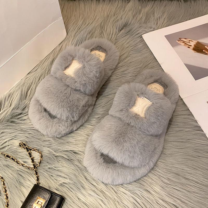 Ladies Cotton Slippers Plush Slippers Fall Winter Fashion Outer Wear All-match Flat Flat Shoes