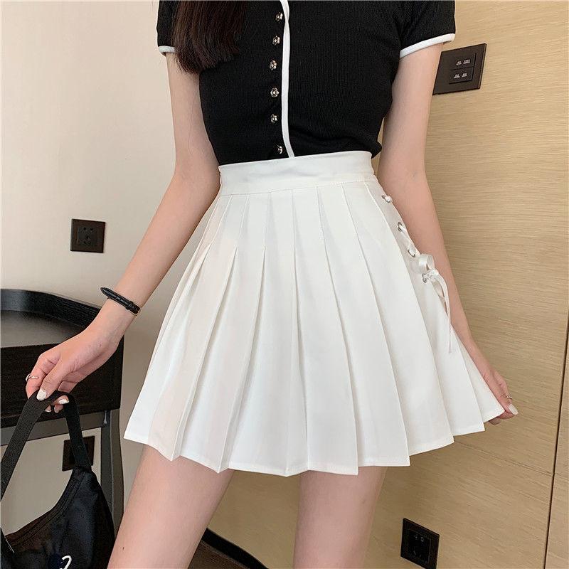 Pleated Skirt Women's Spring Summer All-match Strappy Short Skirt Korean Version of The College Style Skirt with Lining High Waist A-line Skirt