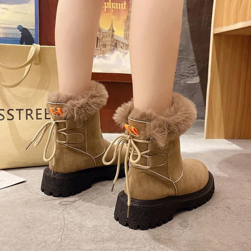 Snow Boots Women's Outer Wear Plus Velvet Thick Warm Ankle Boots Waterproof Non-slip Ladies Cotton Shoes Winter