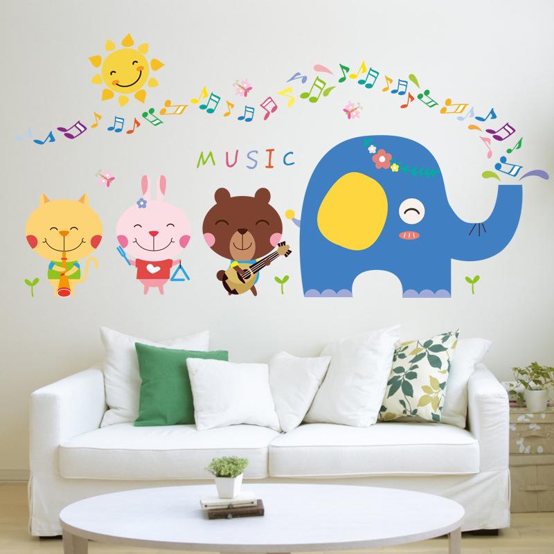 Wall stickers cartoon anime music elephant stickers children room waterproof stickers PVC stickers