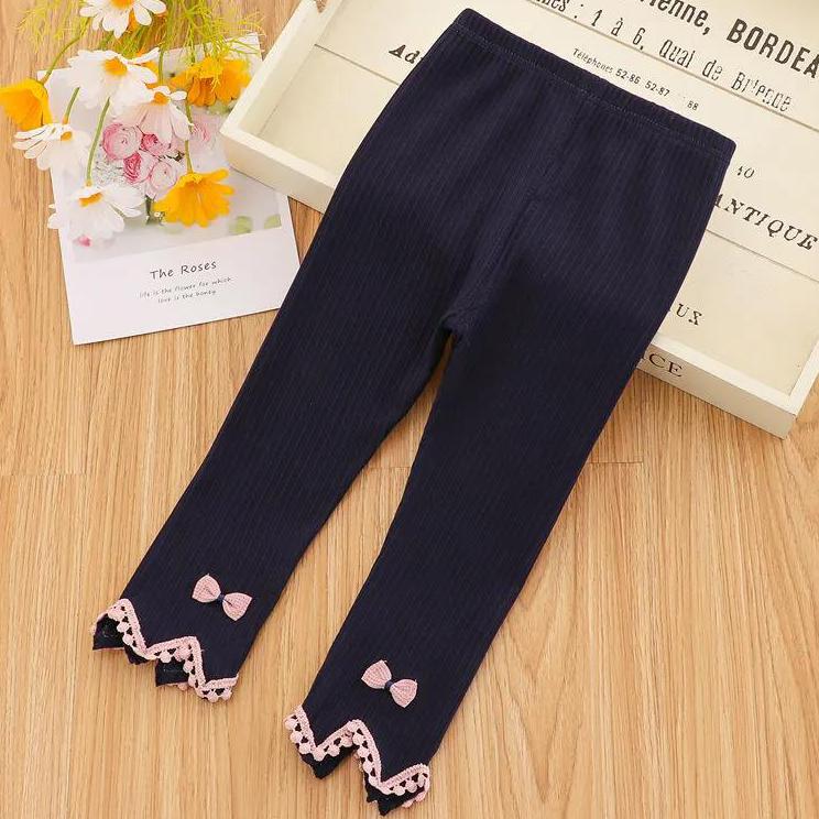 Girls' Leggings Children's Spring and Autumn Thin Bow Korean Cropped Trousers Baby Outer Wear and Inner Wear