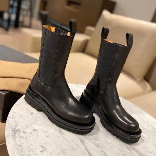 Short Boots Spring and Autumn Mid-tube Thick-soled Women's Smoking Boots Martin Shoes Women Black Mid-tube Women's Boots