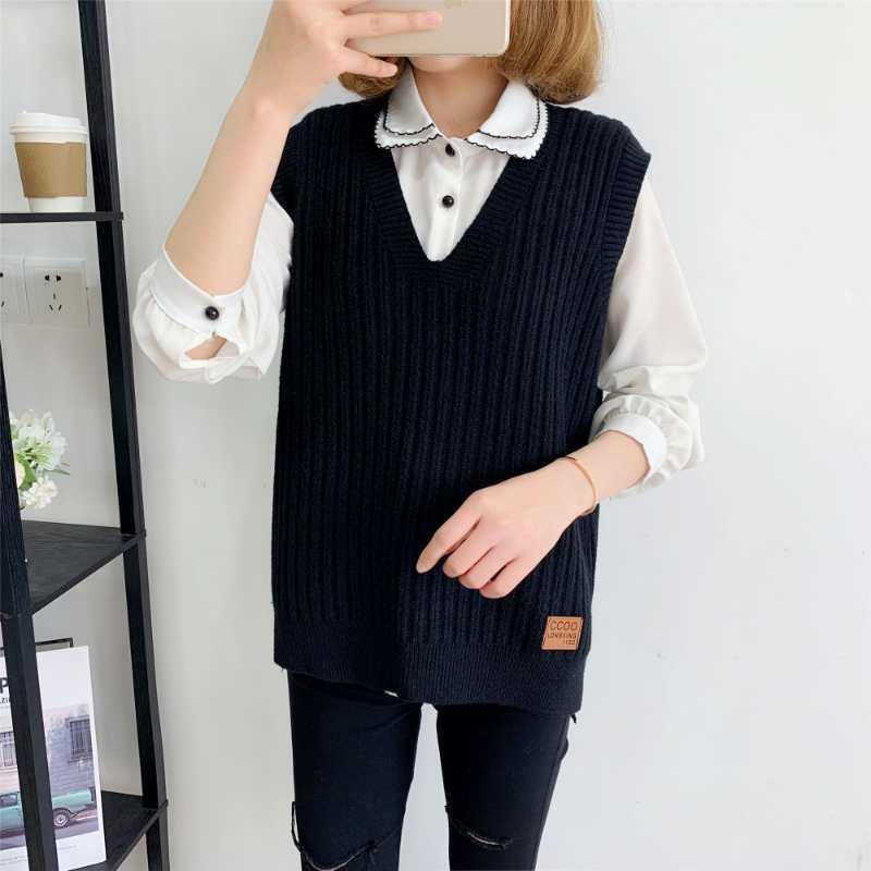 Loose Pullover Knit Vest, Short V-neck Sleeveless Sweater All-match Outer Wear