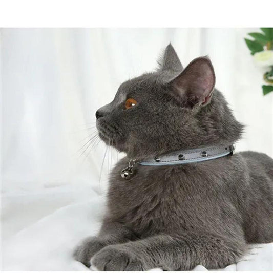 Night Reflective Pet Collar Cat Collar Puppy Cool Rivet Bell Collar Adjustable Cat Bell Collar Pet Nacklace Kitten Leads Collar Leash Supplies