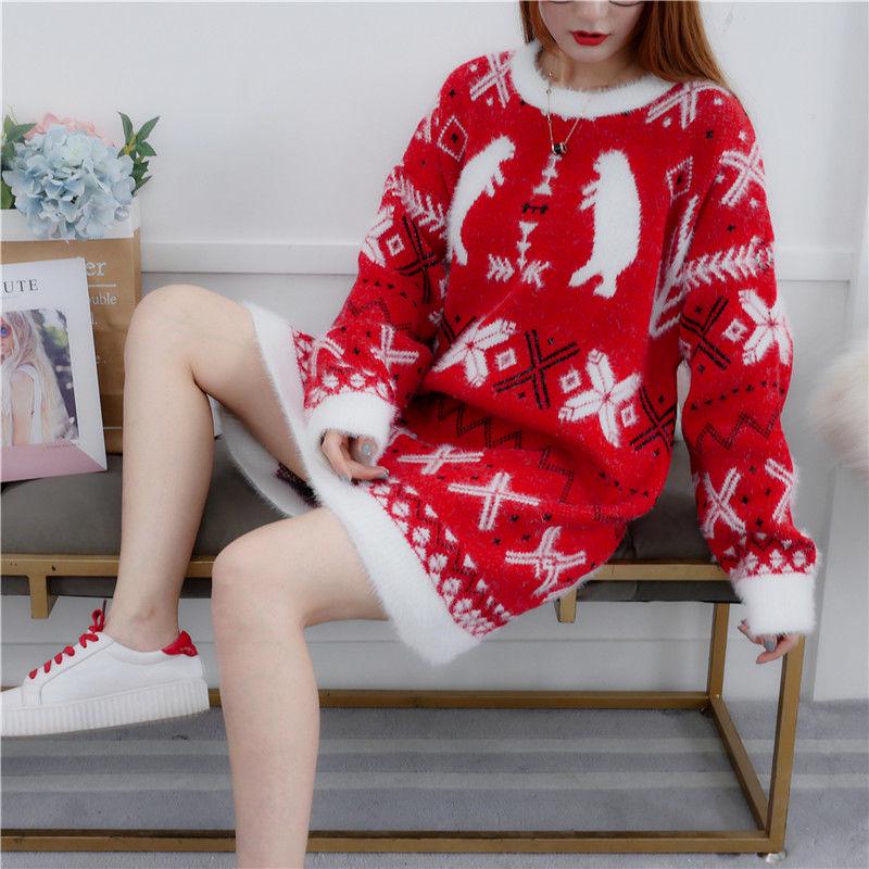 Loose Autumn and Winter Wear Outside Thick Warm Coat Sweater Long Sweater Women