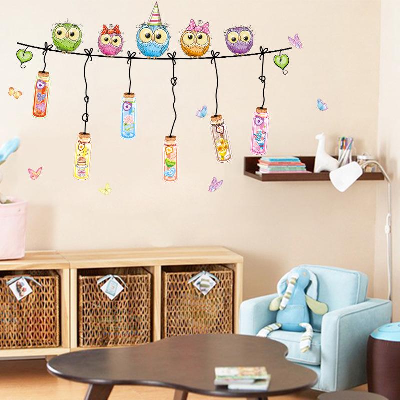 Owl removable wall stickers romantic drift bottle children room living room bedroom decorative mural