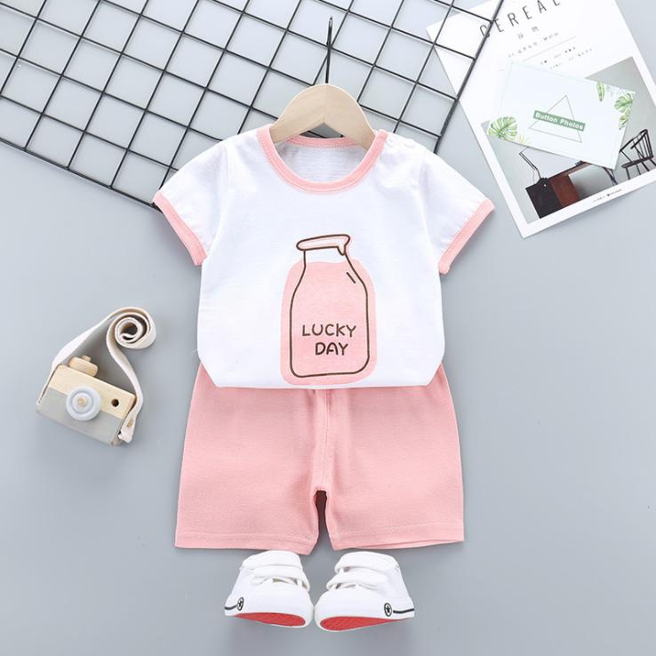 Children's Short Sleeve Suit Korean Style Boys and Girls Set Printing T-shirt + Shorts Two Piece Set