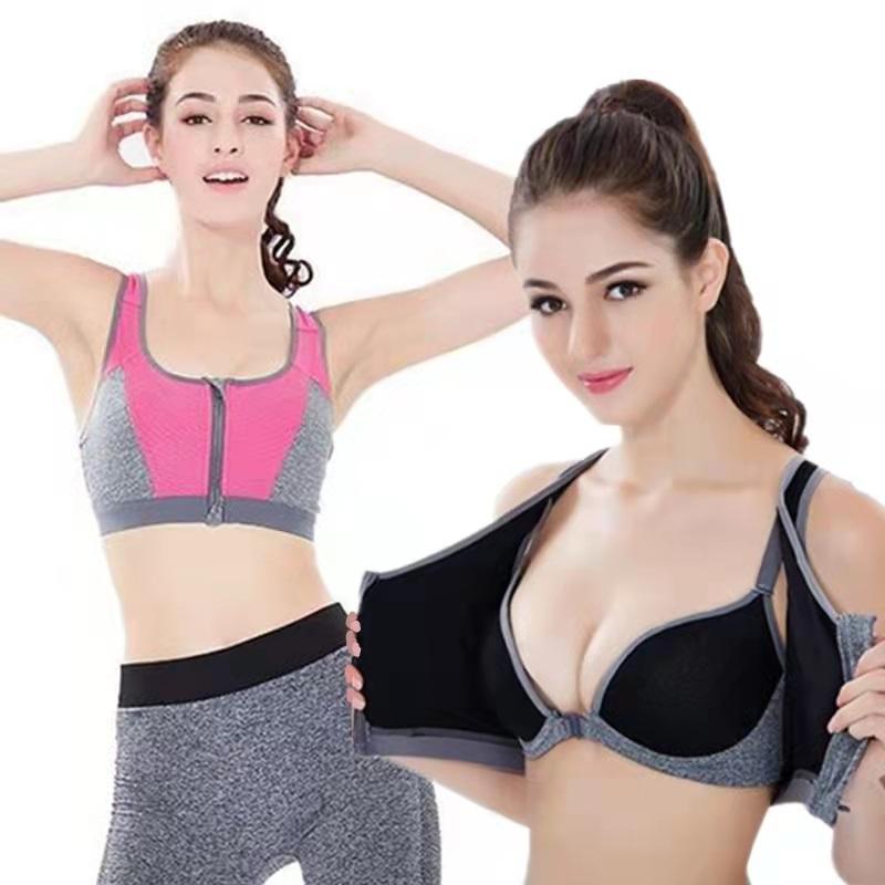 Front Zipper Double Sports Bra Running Fitness Bra Shock-proof Condensing Quick Dry Breathable Underwear Undergarment Undergarment Lingerie Yoga Vest