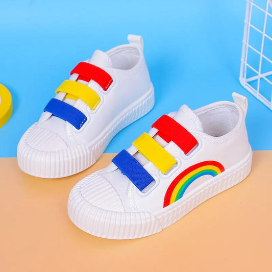 Children's Canvas Shoes In Spring and Summer Soft Sole Flat Casual Shoes Anti-slip Cartoon Rainbow Outdoor Shoes