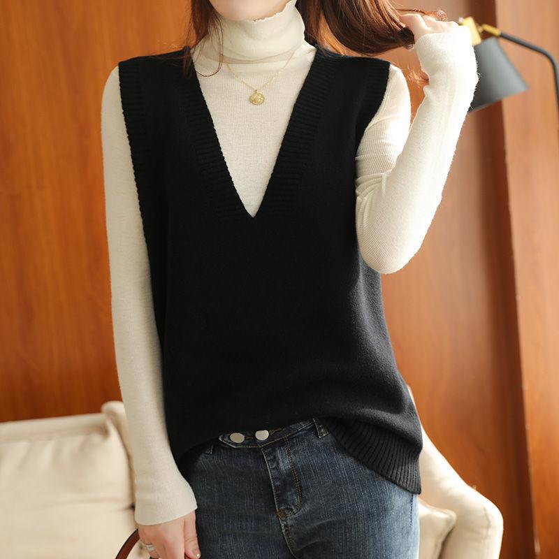 Women's Waistcoat Spring Style Outer Wear All-match Vest Loose Outer Solid Color Sleeveless Knitted Top Women's Clothing