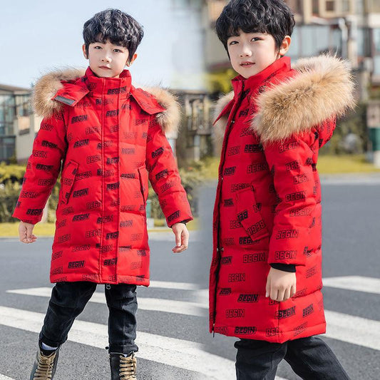 Children's Wear Boys Down Jacket Mid-length Medium-Large Children's Korean Winter Thicken Jacket