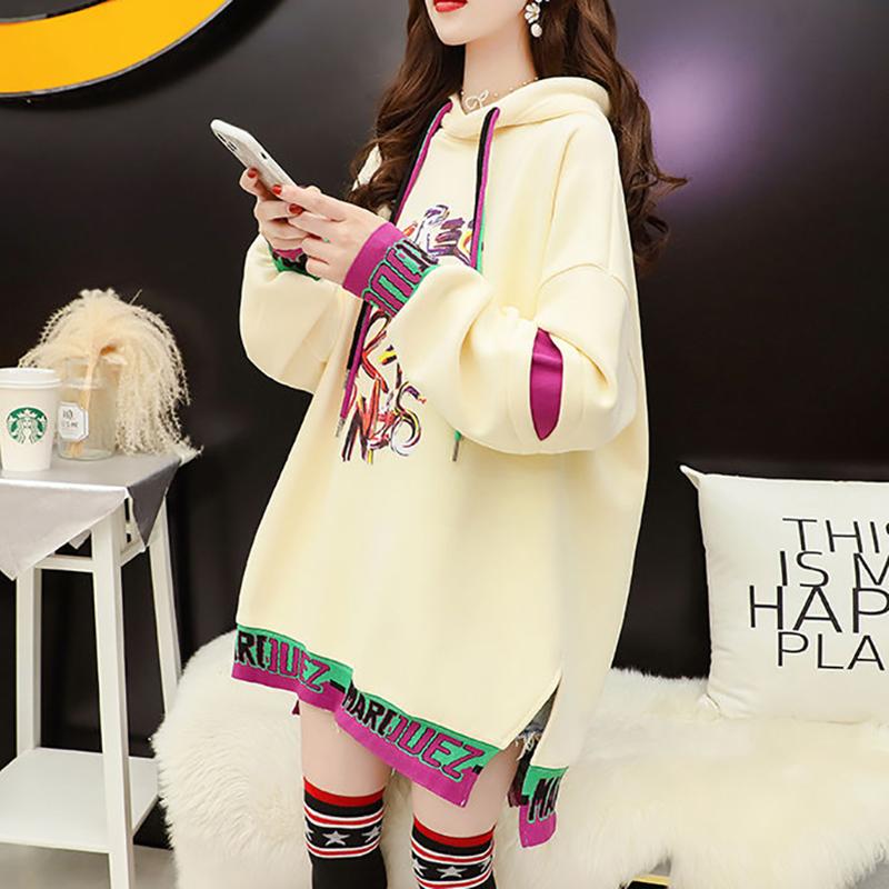 Middle Long Female Hooded Sweater Plus Velvet Thick Korean Coat Loose Wild Fashion Street Top