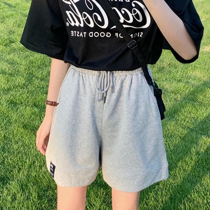 Five Points Wide Leg Sports Shorts Women's Summer Loose Casual Straight Shorts Ins Harajuku Style Pants Fitness Jogging Short Pants