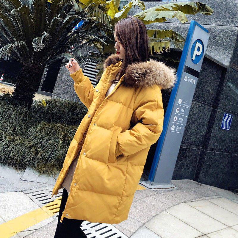 Women's Fashion Down Cotton Padded Jacket Long Style Over The Knee Thickened Warm Women's Parka Coat Hooded Fur Collar Coat