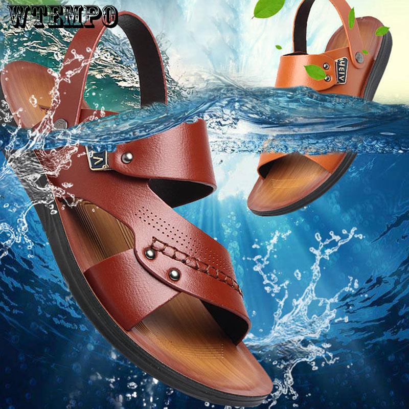 Leather Sandals Summer Shoes Man Breathable Casual Shoes Flat Walking Sandals Male Footwear