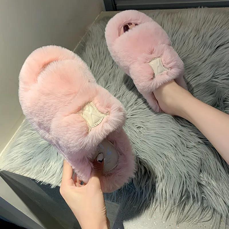 Ladies Cotton Slippers Plush Slippers Fall Winter Fashion Outer Wear All-match Flat Flat Shoes