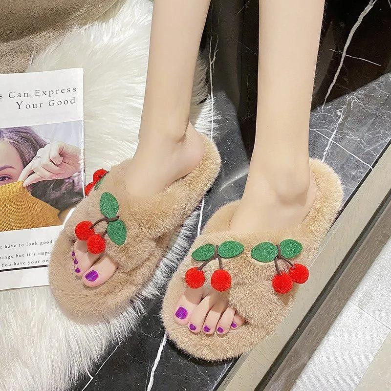 Autumn and Winter Women's Cotton Slippers Plush Slippers Fashionable Outside Wear All-match Flat-soled Flat Shoes