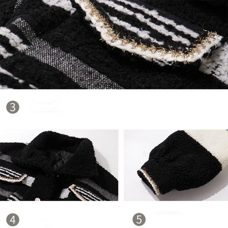 Fashion Black and White Lamb Hair Small Fragrant Wind Women's Jacket Mid-length Thick Lamb Wool Plush Jacket