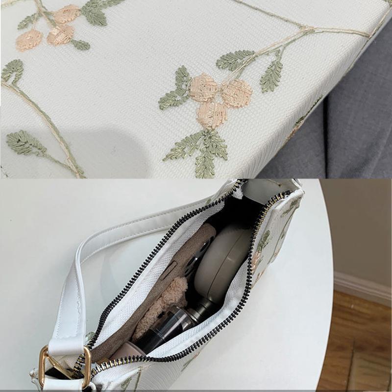 Lady Simple Hand Bag Baguette Bag Lace Flowers Pattern Armpit Bag for Women Shoulder Handbags