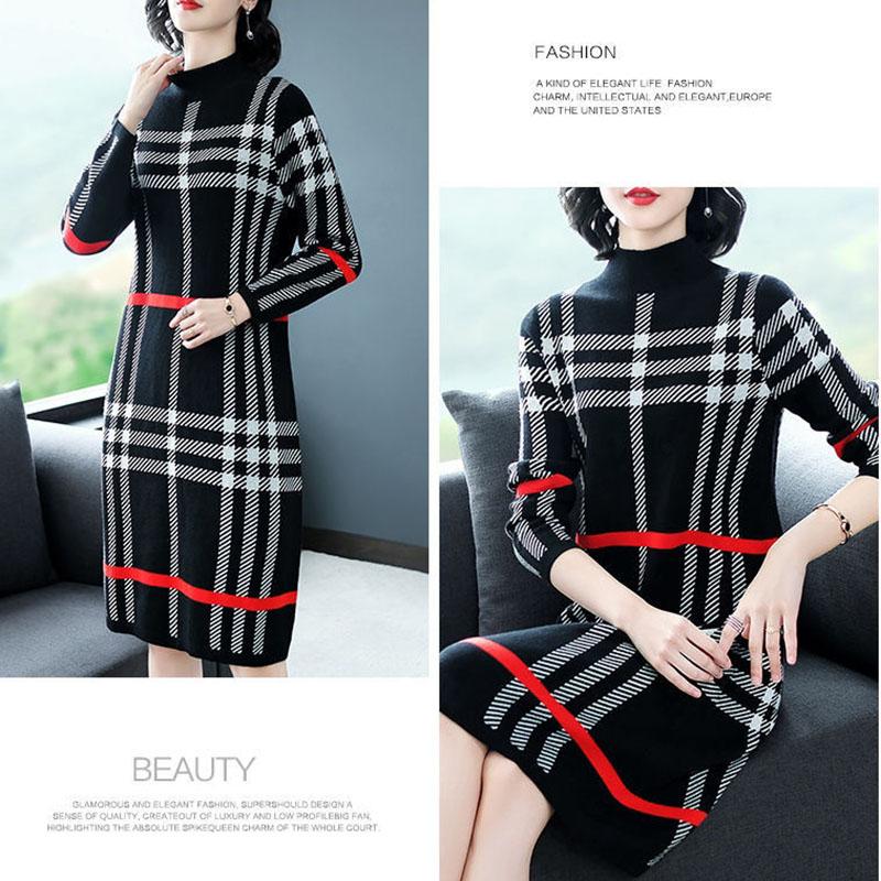 Autumn and Winter Light Luxury High-end Dresses Ladies Temperament Casual Knitted Bottoming Skirt Simple Middle-aged Women Sweater Dress