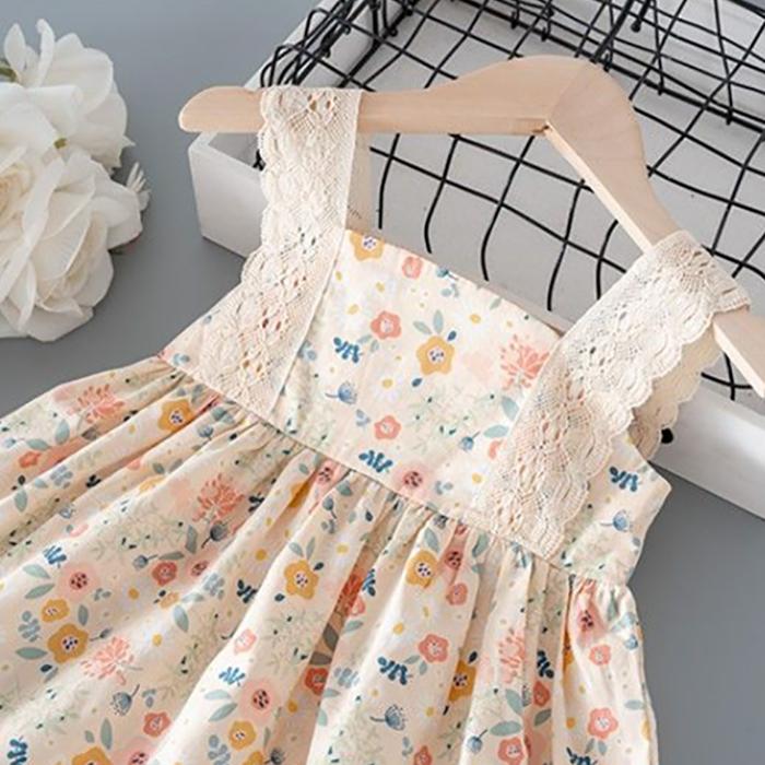 Little Girls Clothes Summer Flower Lace Sleeveless Princess Dress Elegant Cute Toddler Kids Costume Vestidos