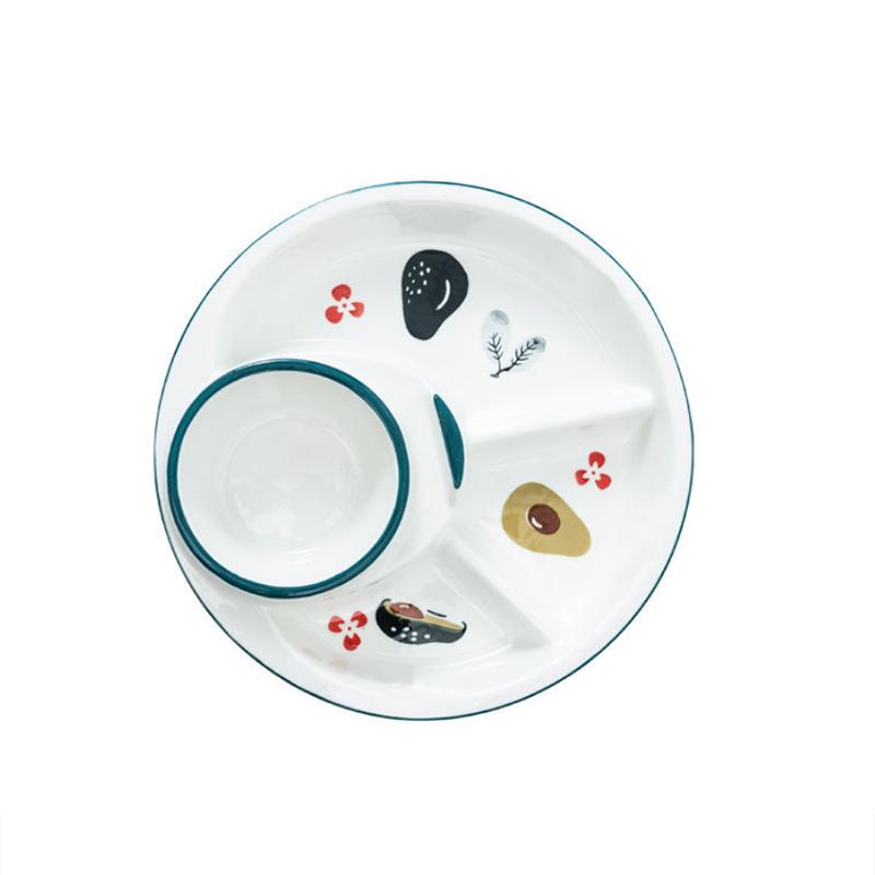 Japanese-style Tableware Creative Ceramic Divider Dish Three-grid Rice Plate Children's Dinner Plate Dim Sum Breakfast Plate Household Dish