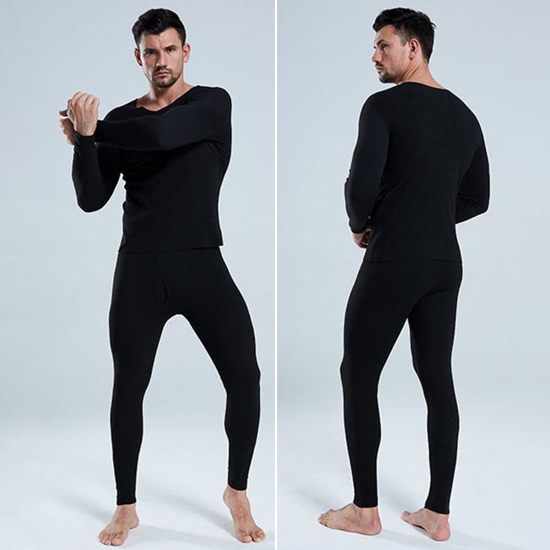 Men Winter Thermal Underwear V-neck Male Autumn Tight Suit Thicken Windproof Long Sleeve High Elasticity Tracksuit Wearable Versatile Spring Pajamas