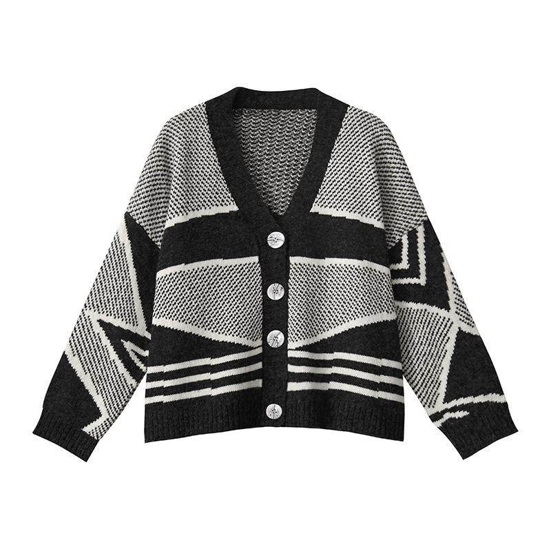 Color Block Cardigan Sweater Coat for Women All-match Batwing Sleeve Casual Knitted Cardigan Top