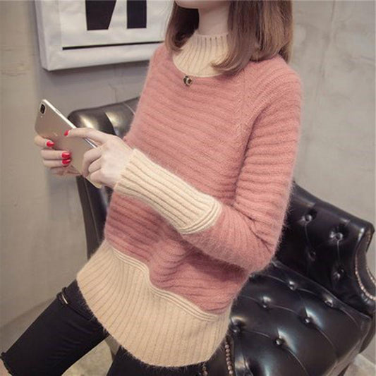 Autumn and Winter Half Turtleneck Pullover Loose Long-sleeved Knitted Bottoming Shirt Mohair Women's Sweater