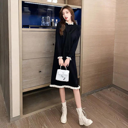 Autumn and Winter French Base Skirt with Mid-length Sweater Over The Knee Knitted Temperament Dress To Keep Warm and Comfortable