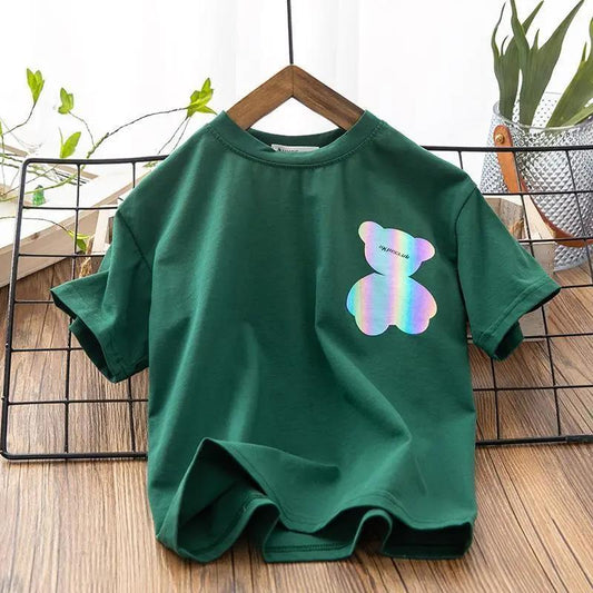 Boys Short-sleeved T-shirt Summer New Boys Simple Half-sleeved Shirt Printing Cartoon Big Boy Handsome Cotton Bottoming Shirt