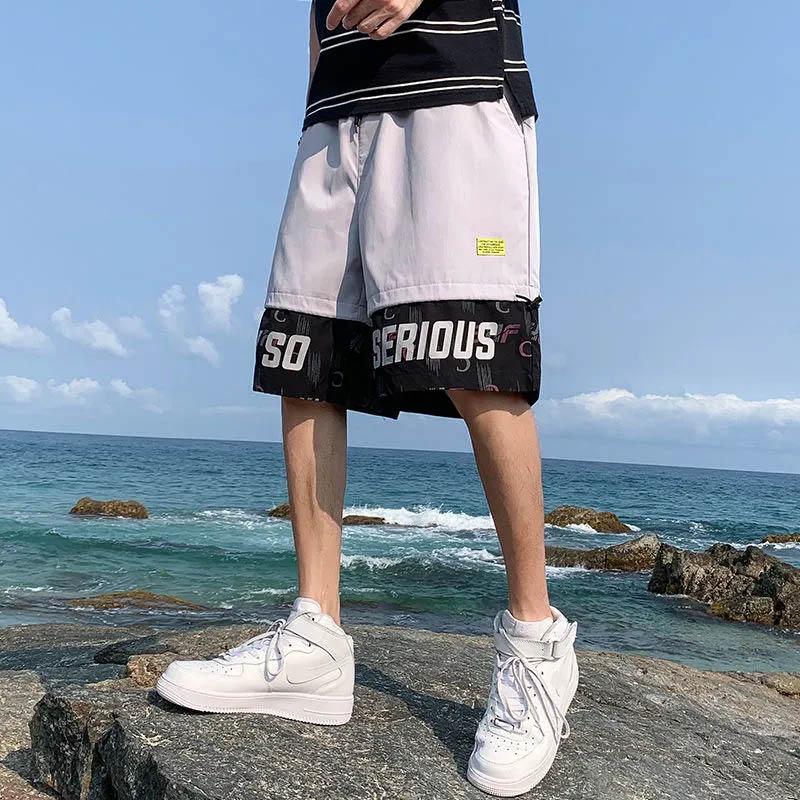 Summer Thin Shorts Men's Basketball Leisure Sports Five Points Outside Wear Beach Pants Large Size Loose Stitching Shorts