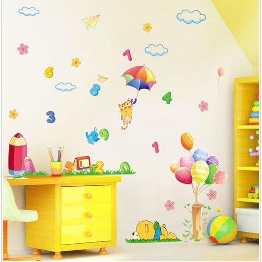 Bear cartoon wall sticker bedroom children room kindergarten decoration balloon digital stickers