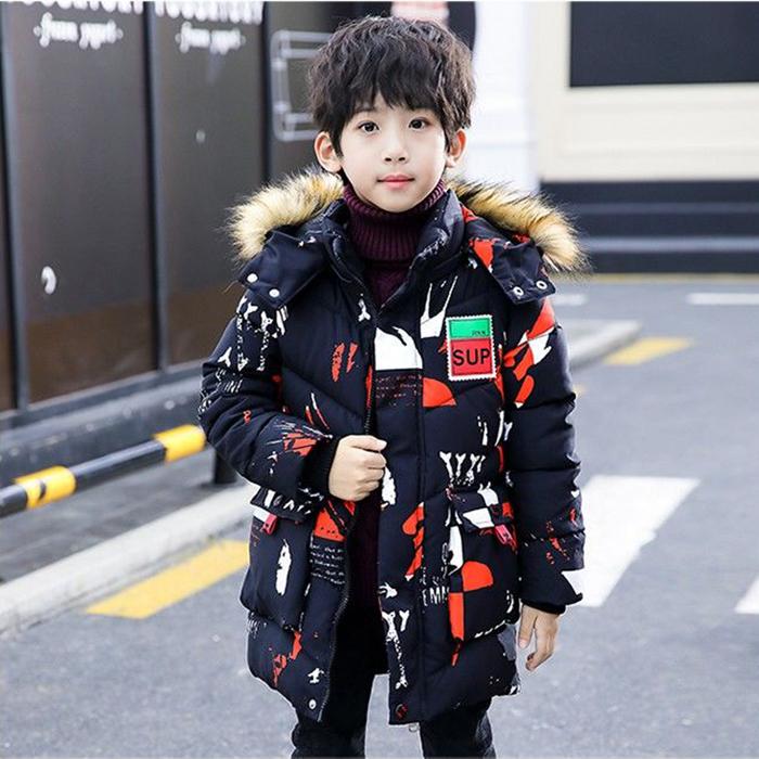 Boy's Cotton-padded Jacket Fashion Camouflage Children's Winter Down Padded Jacket Mid-length Thick and Handsome Children's Padded Jacket