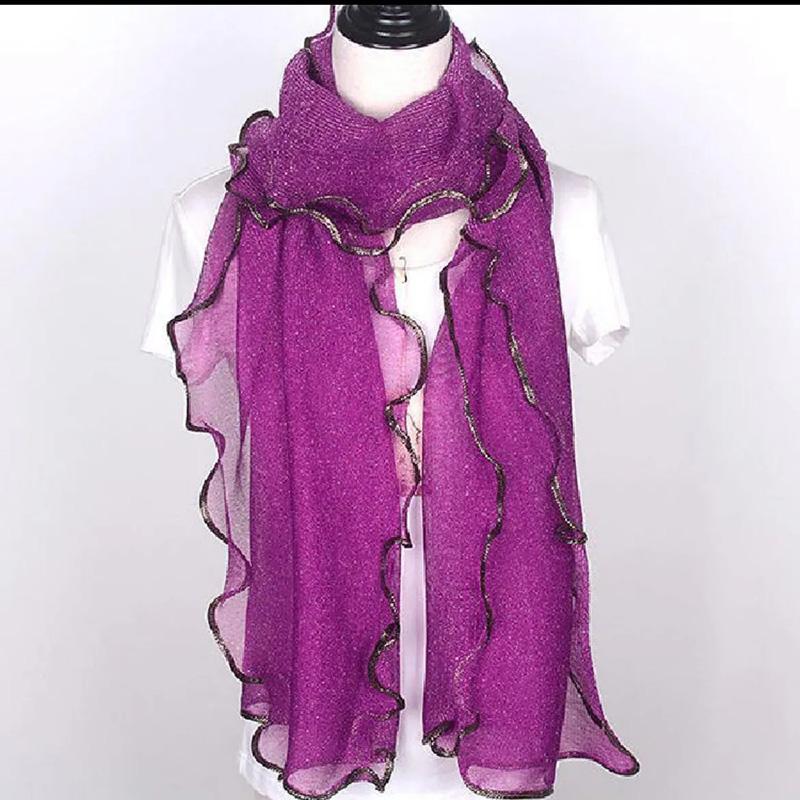 Women's Autumn Winter Long Solid Color Scarf Fashion Muslim Gauze Ethnic Wind Scarf Silk Scarf Ruffled Bright Scarves Soft Neckerchief Bright Colors