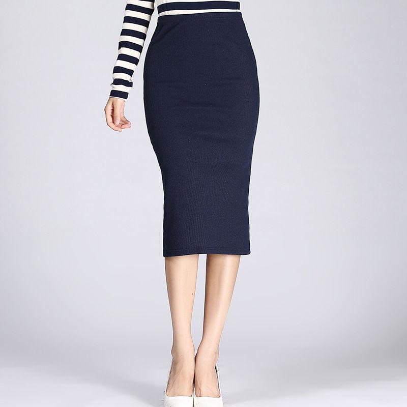 Autumn Winter Sexy Knit Bodycon Skirt for Women OL Stytle Ladies Split Elastic Long Pencil Skirt