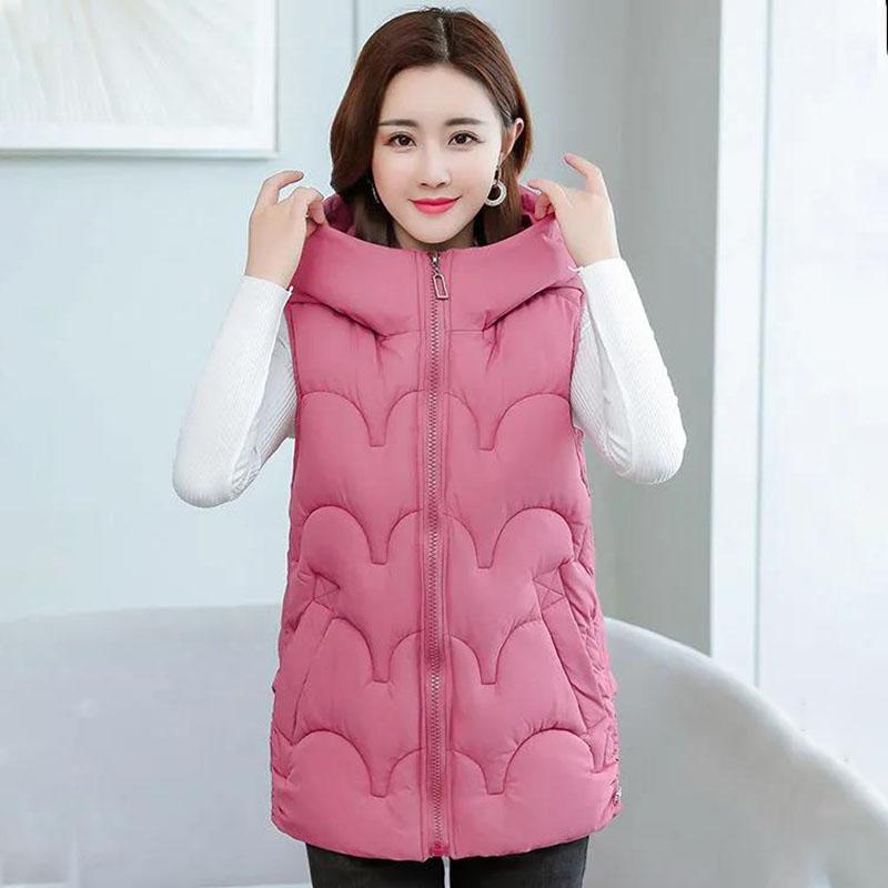 Autumn Winter Sleeveless Fashion Padded Jacket Loose Casual Slim Fit Warm Short Plus Size Hooded Waistcoat Vest Vest Thick Padded Jacket Women Outwear