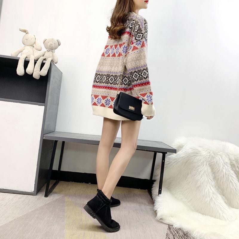 Autumn and Winter Retro Geometric Pattern Sweater Loose Casual Jacquard Top Pure Cute Girl Sweater